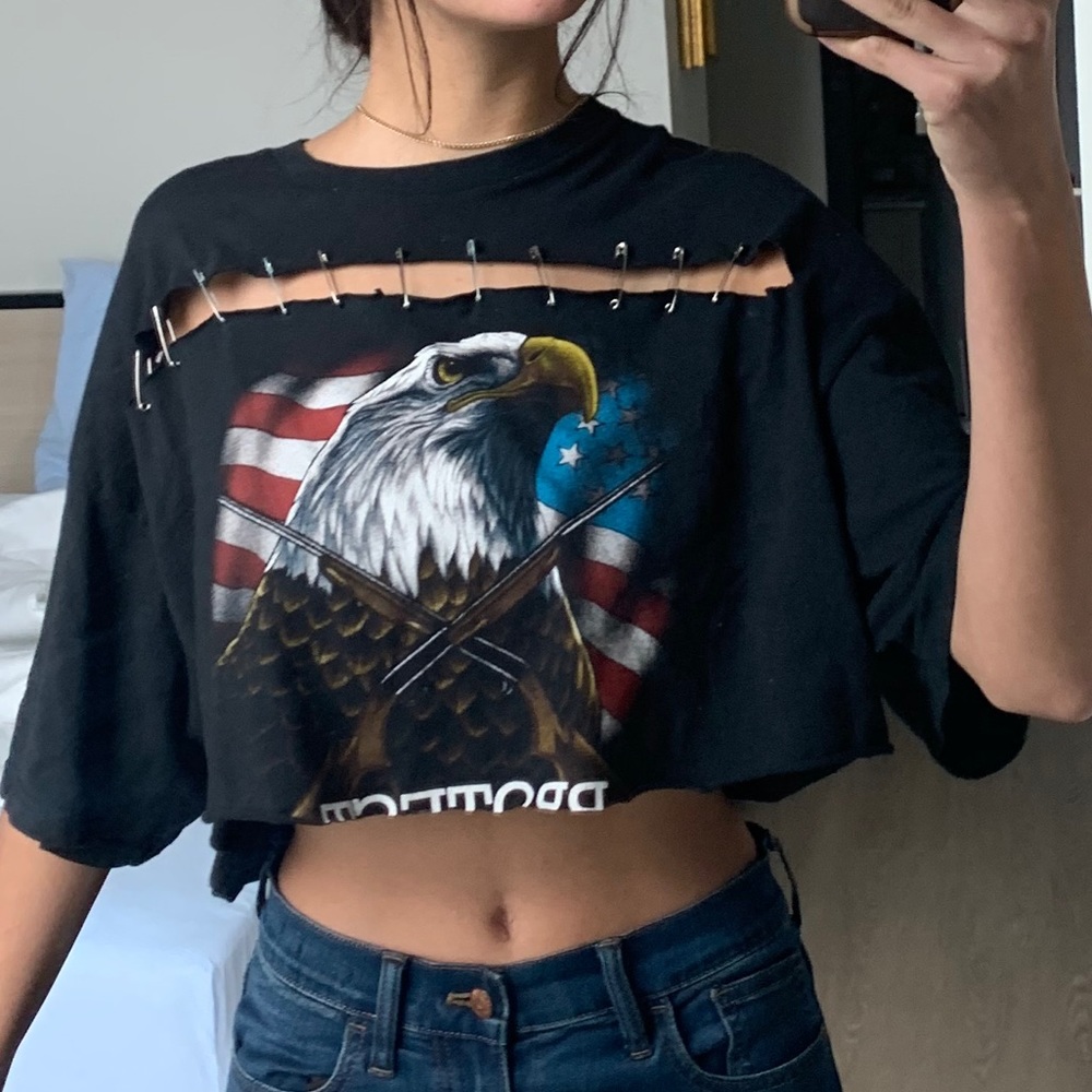 One of a kind repurposed black crop top